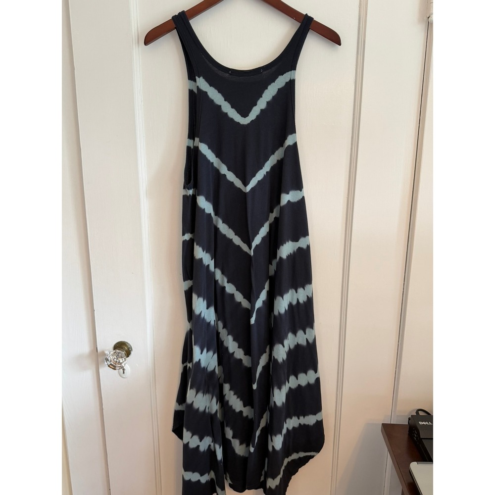 We The Free Dress Women Medium Tie Dye Chevron Tank Midi Handkerchief Hem Navy